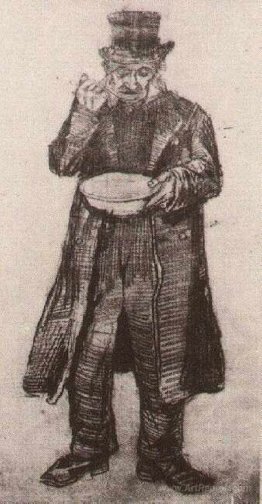 Orphan Man with Top Hat, Eating from a Plate