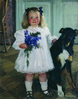 Portrait of Irina Kustodiev with the dog Shumka