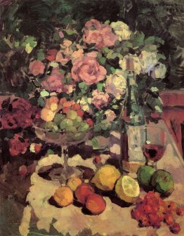 Roses, fruit, wine