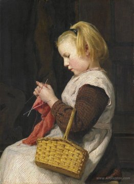 Knitting girl with basket