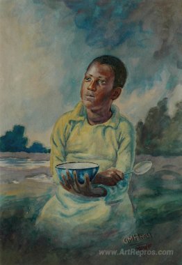 Young boy with a bowl and spoon