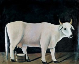 White cow on a black background