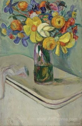 Flowers. Vase on a Hamper