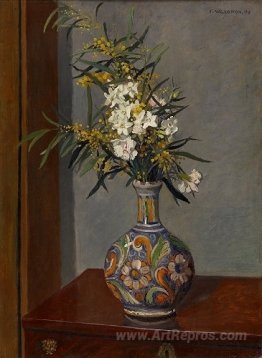 White flowers in a vase decorated