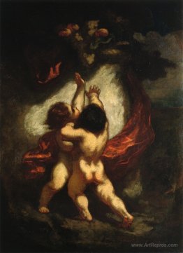 Two Cupids with Red Drapery