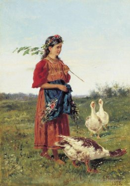 A girl with geese