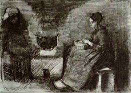 Woman, Sitting by the Fire, Peeling Potatoes, Sketch of a Second