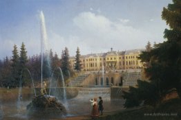 View of the Big Cascade in Petergof and the Great Palace of Pete