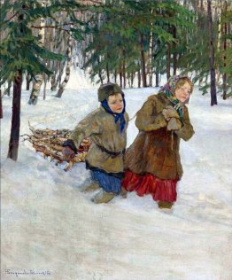 Children carrying the Wood in the Snow, Winter