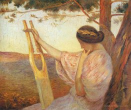 Lady with Lyre by Pine Trees