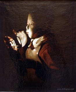 Boy Blowing at Lamp