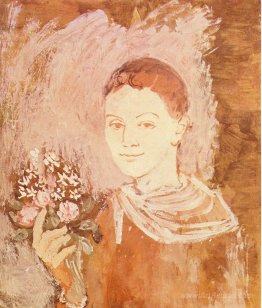 Boy with bouquet of flowers in his hand