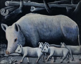 White sow with piglets