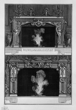 Two fireplaces overlapping: the support with a mask of Medusa in