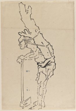 Drawing of Man Resting on Axe and Carrying Part of Tree Trunk on