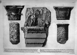 Fragment of an architrave and frieze, capitals of columns and pi