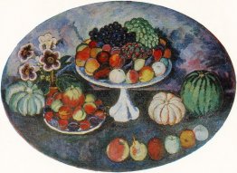 Oval Still Life with White Vase and Fruits