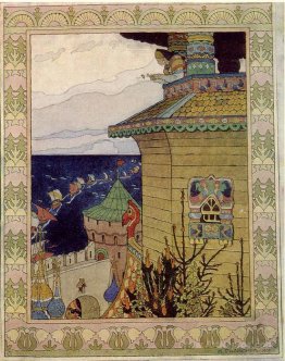 Princess in the prison tower. Illustration of the Russian fairy