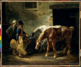 Two post-horses at the stable