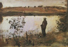 Artist K. Korovin on the river bank