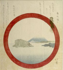 FUJI AND ENOSHIMA THROUGH A ROUND WINDOW