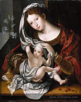 Madonna and Child playing with the veil