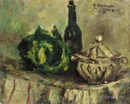 Still life with cabbage and bottle