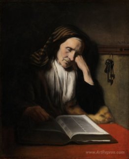 An Old Woman Dozing over a Book