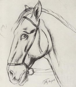 Sketch for the painting Bathing the Red Horse 