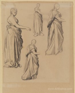 Four studies of a draped female figure