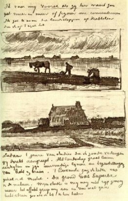 Plowman with Stooping Woman, and a Little Farmhouse with Piles o