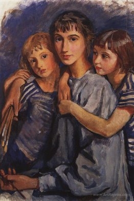 Self-portrait with daughters 