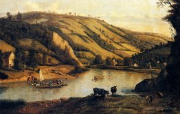 An Extensive River landscape, Probably Derbyshire, With Drovers