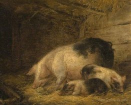 Sow and Piglets in a Sty