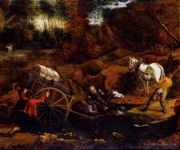 Figures With A Cart And Horses Fording A Stream