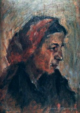 Old woman with red scarf