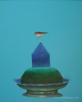 Bird with Ring and Blue House