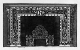 Fireplace with a cameo in the frieze and border of small acorns,