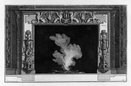 Fireplace with a frieze of griffins; hips candlestick