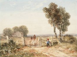 Boy Opening a Gate for Sheep