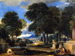 Landscape with a Man Washing His Feet at a Fountain after Poissi