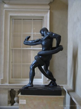 An athlete wrestling with a python