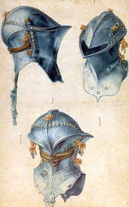 Three studies of a helmet