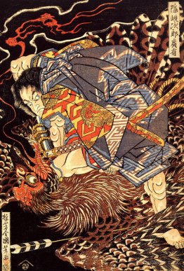 Oki no Jiro Hiroari killing a monstrous tengu