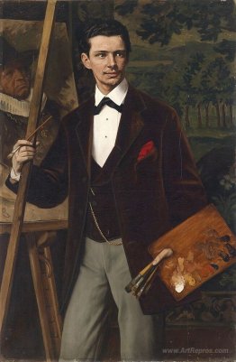 Portrait of a painter in front of the easel