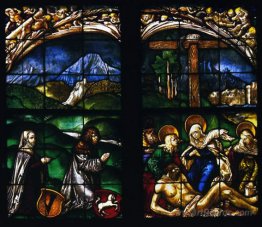 The stained glass windows in the home Hofer Family Chapel