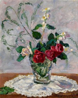 Still life with roses, jasmine and asparagus