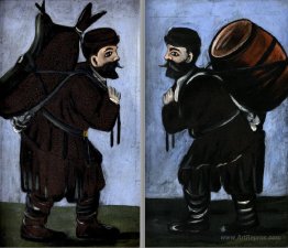 Workers with a barrel (diptych)