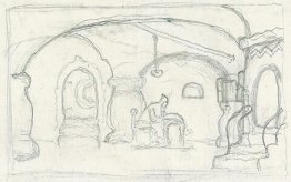 Scenery sketch for Mussorgsky's opera "Boris Godunov"