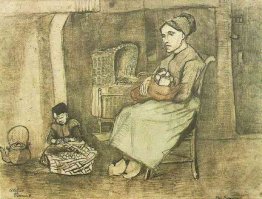 Mother at the Cradle and Child Sitting on the Floor